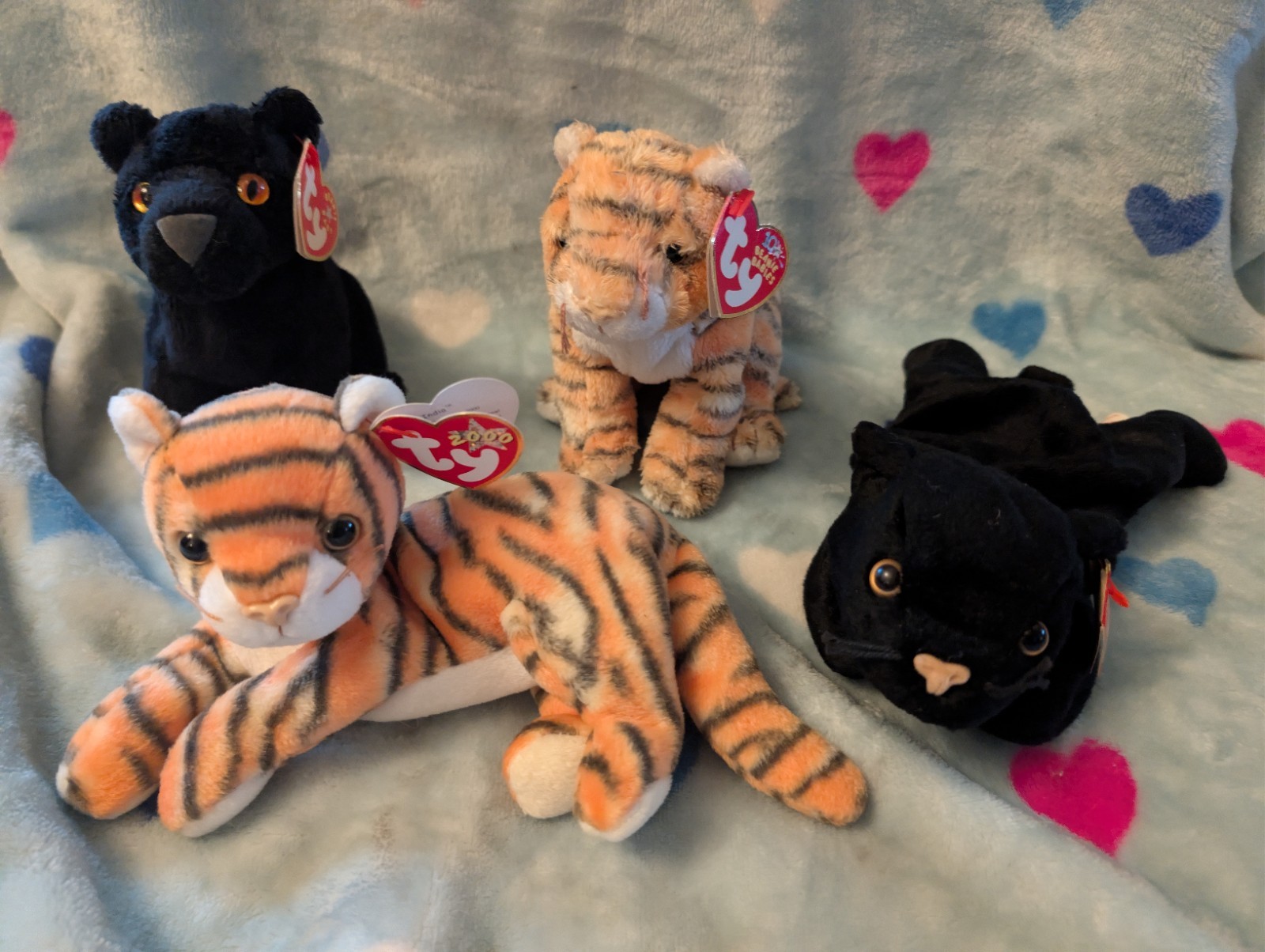 Ty Beanie Baby Panther & Tiger Lot of 4 India Midnight Rumba Velvet