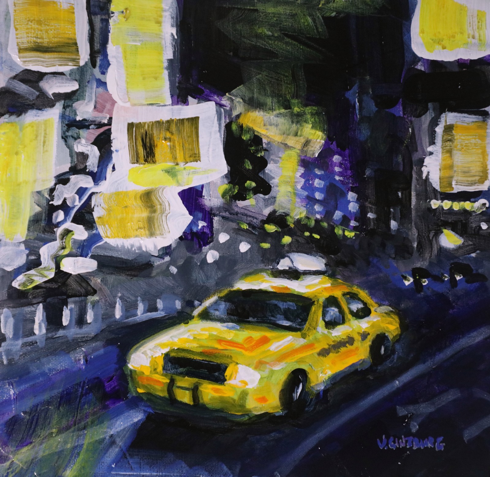 paintings acrylic on canvas original framed signed Racing on Broadway New York