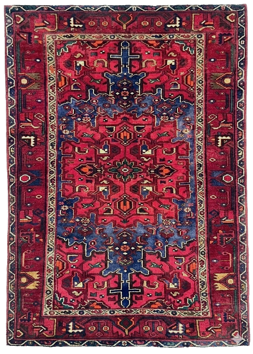 Vintage Zanjan Tribal Geometric Hand Knotted Wool Oriental Area Rug 4x7 Boho