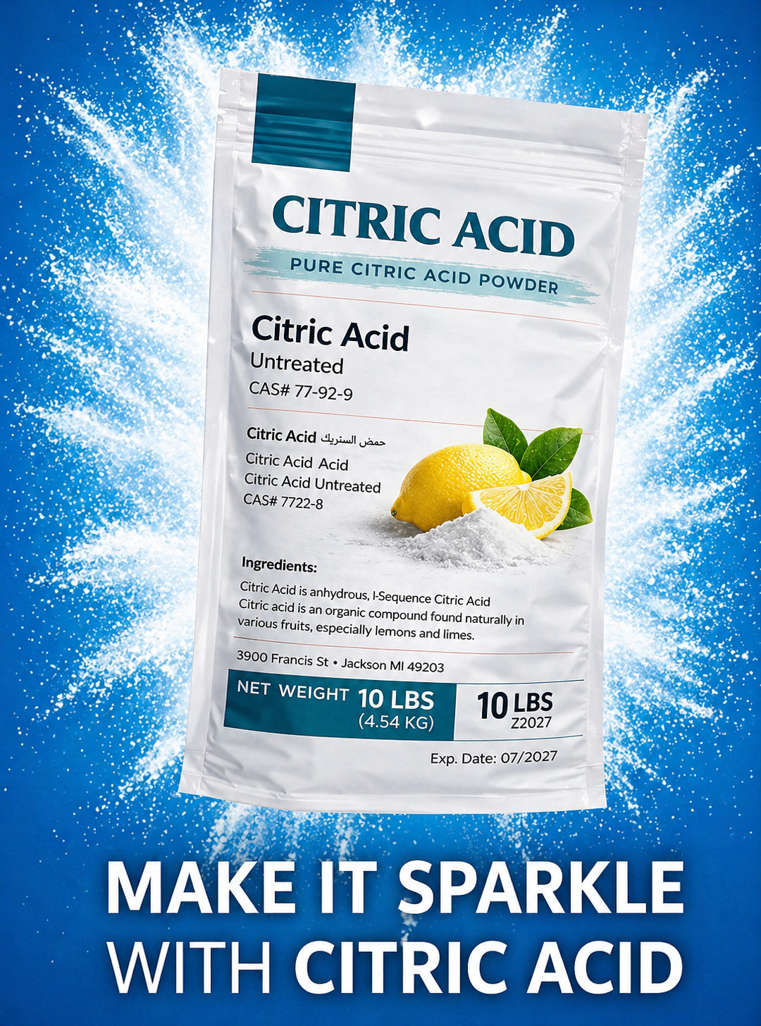 10lb Pure Citric Acid Powder – Bulk -Heavy Cleaning -Non-Food Grade -