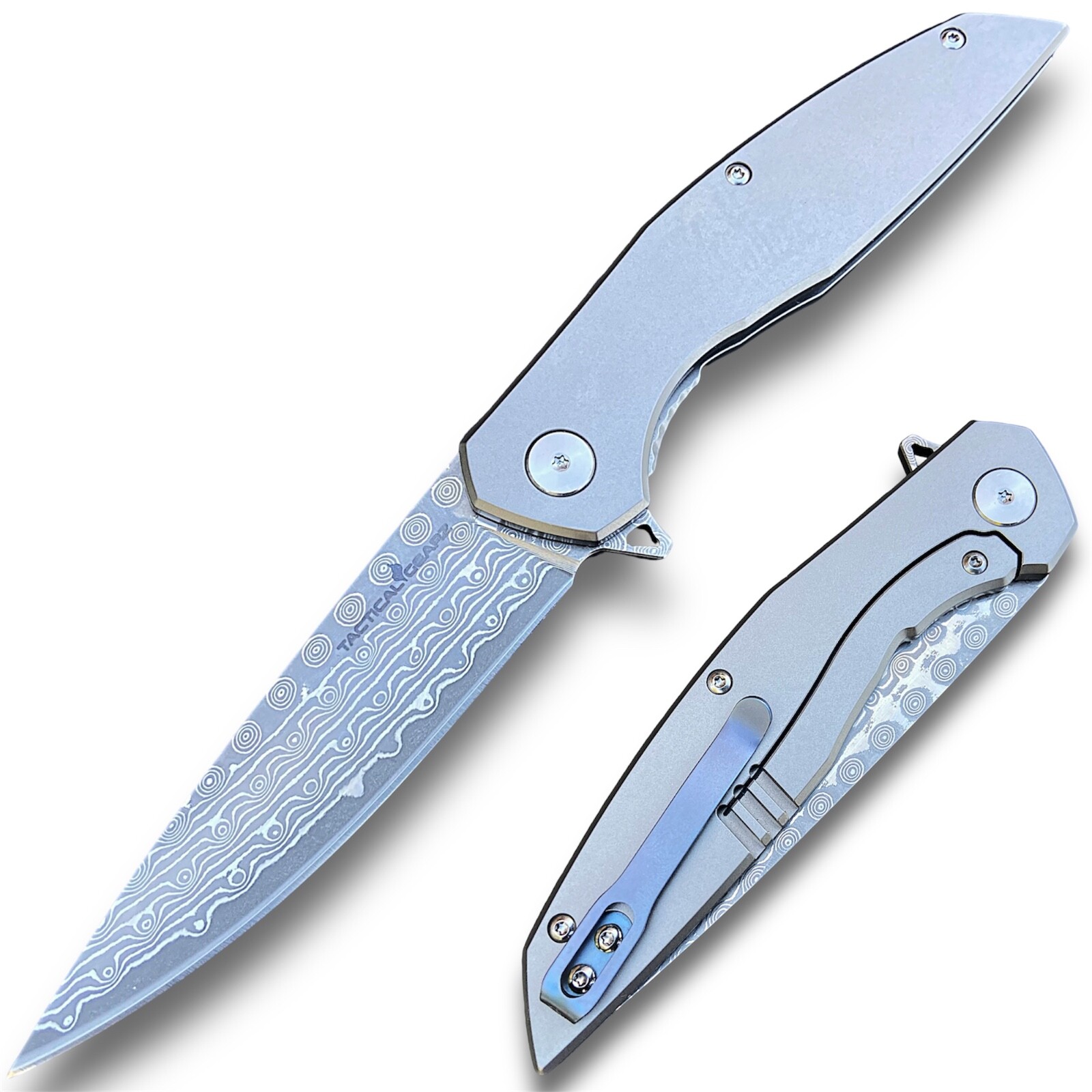Full Tc4 Titanium EDC Folding Knife Damascus Steel Blade Ball Bearing Pivot