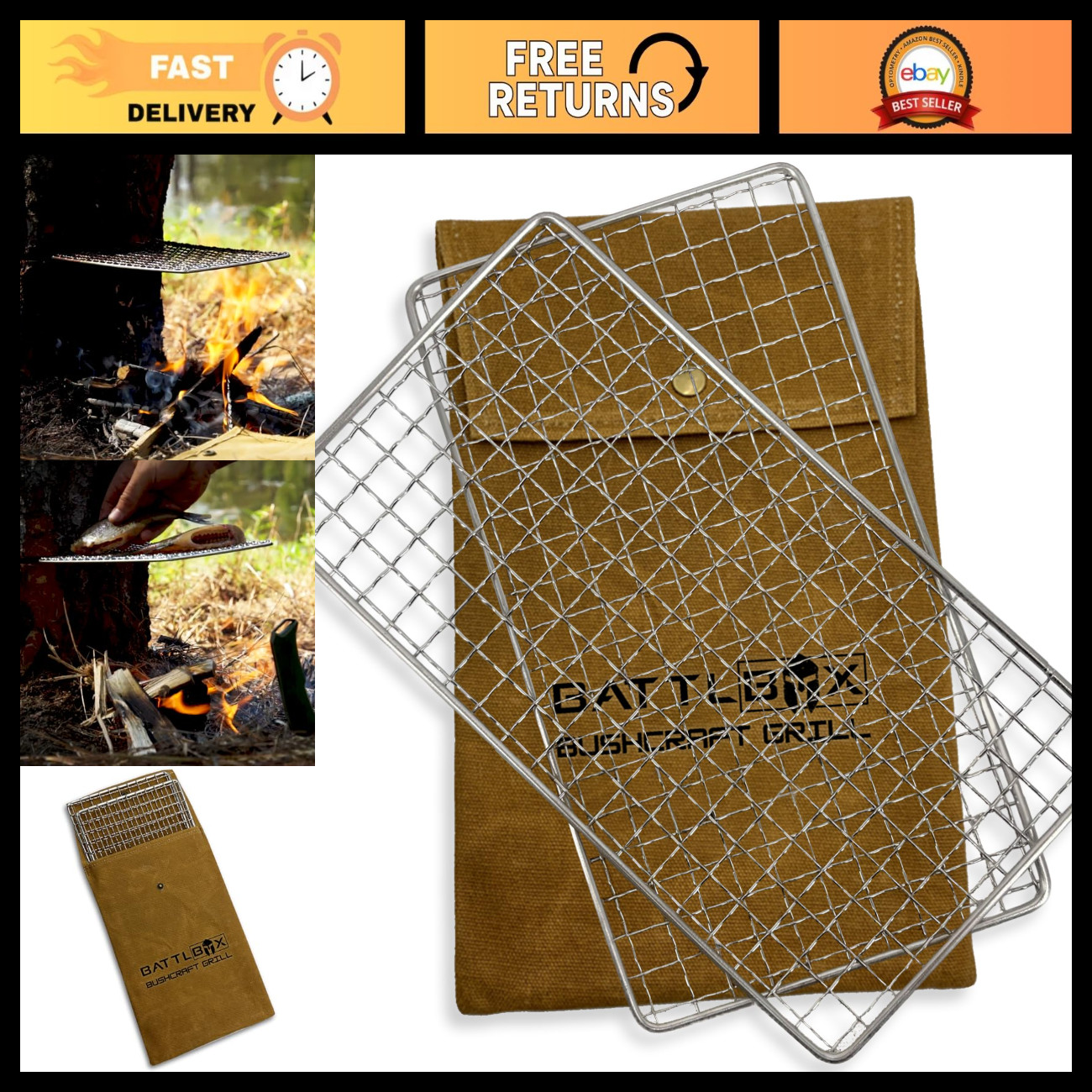 Portable Campfire Grill 2-Pack, Bushcraft Cooking Grate for Camping & Outdoor Us