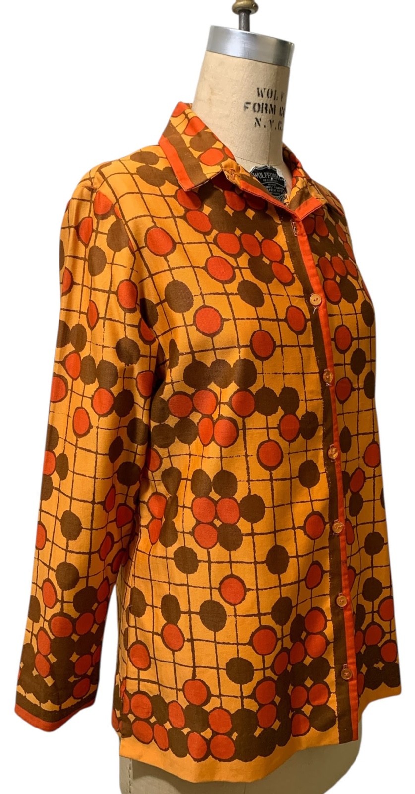VERA NEUMANN Vintage 70s Women\'s LS Geometric Print Shirt Blouse - Sz L