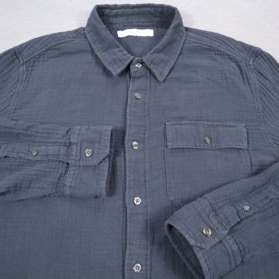 Outerknown Seersucker Organic Cotton Button Shirt Mens L Black L/S Huckberry