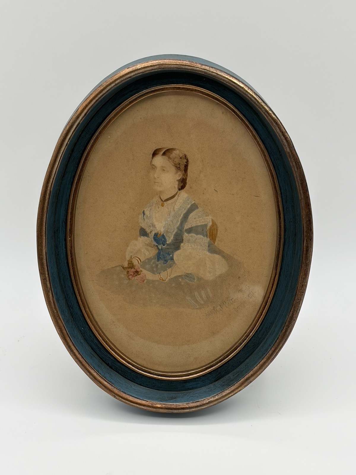 Antique 1871 Hand Painted Photo Portrait Lady Lambert Weston Dover UK Victorian