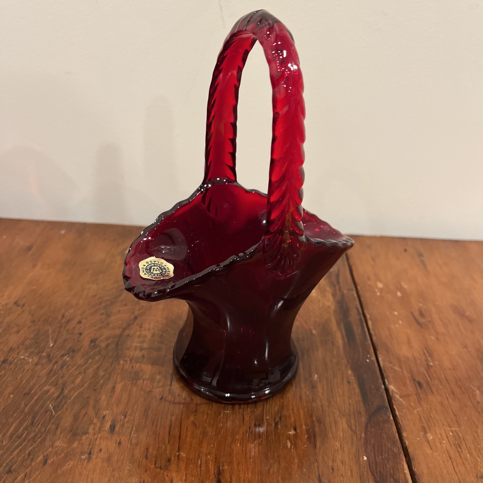 VTG Westmoreland Ruby Red Glass Basket, 6.5”, Cadmium Glow VTG Westmoreland Ruby Red Glass Basket, 6.5”, Cadmium Glow