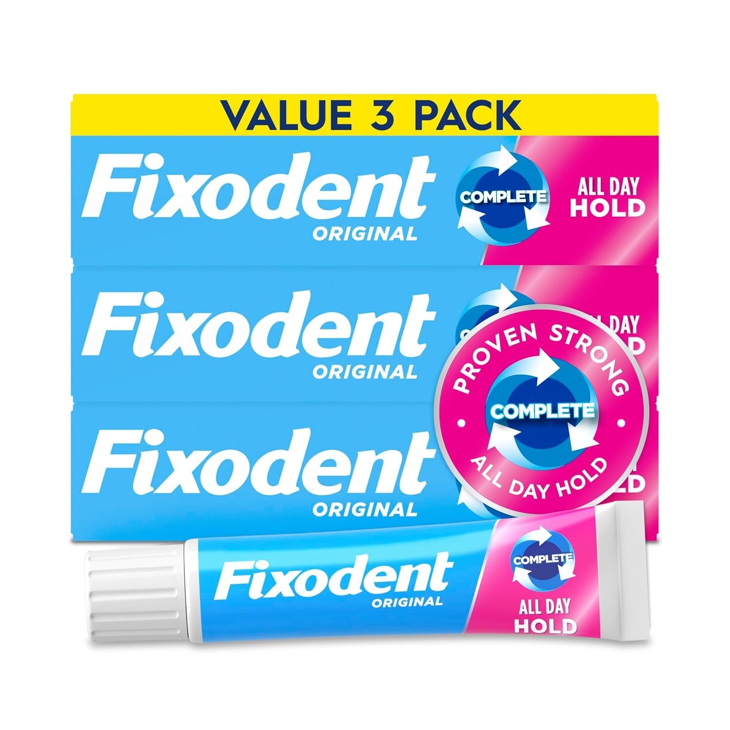 Complete Denture Adhesive Cream, 2.4 oz x 3 – Strong Hold for All-day Confidence