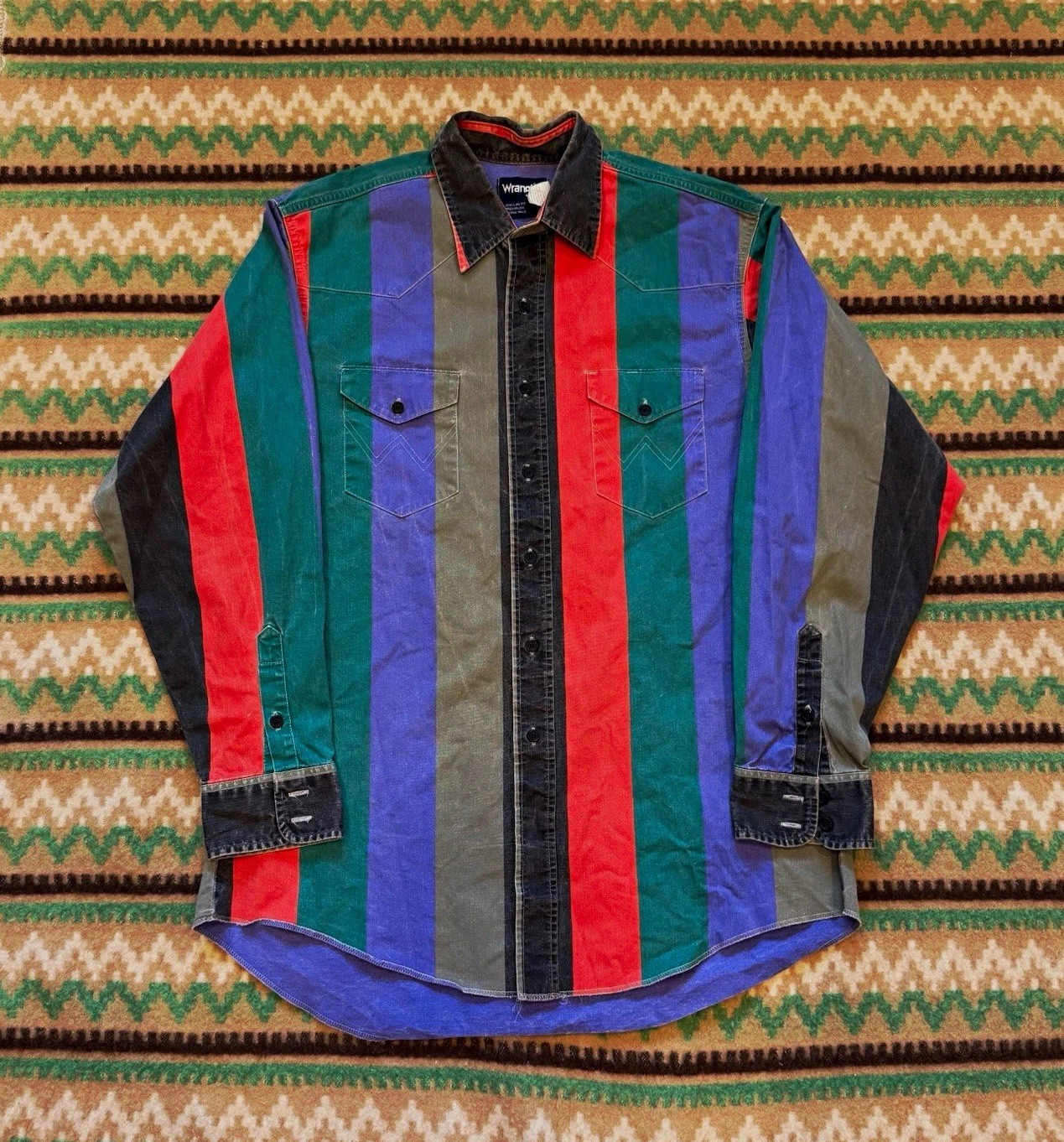 VTG 90s Wrangler Brushpopper Striped Western Shirt Size XL USA Made Multicolor VTG 90s Wrangler Brushpopper Striped Western Shirt Size XL USA Made Multicolor