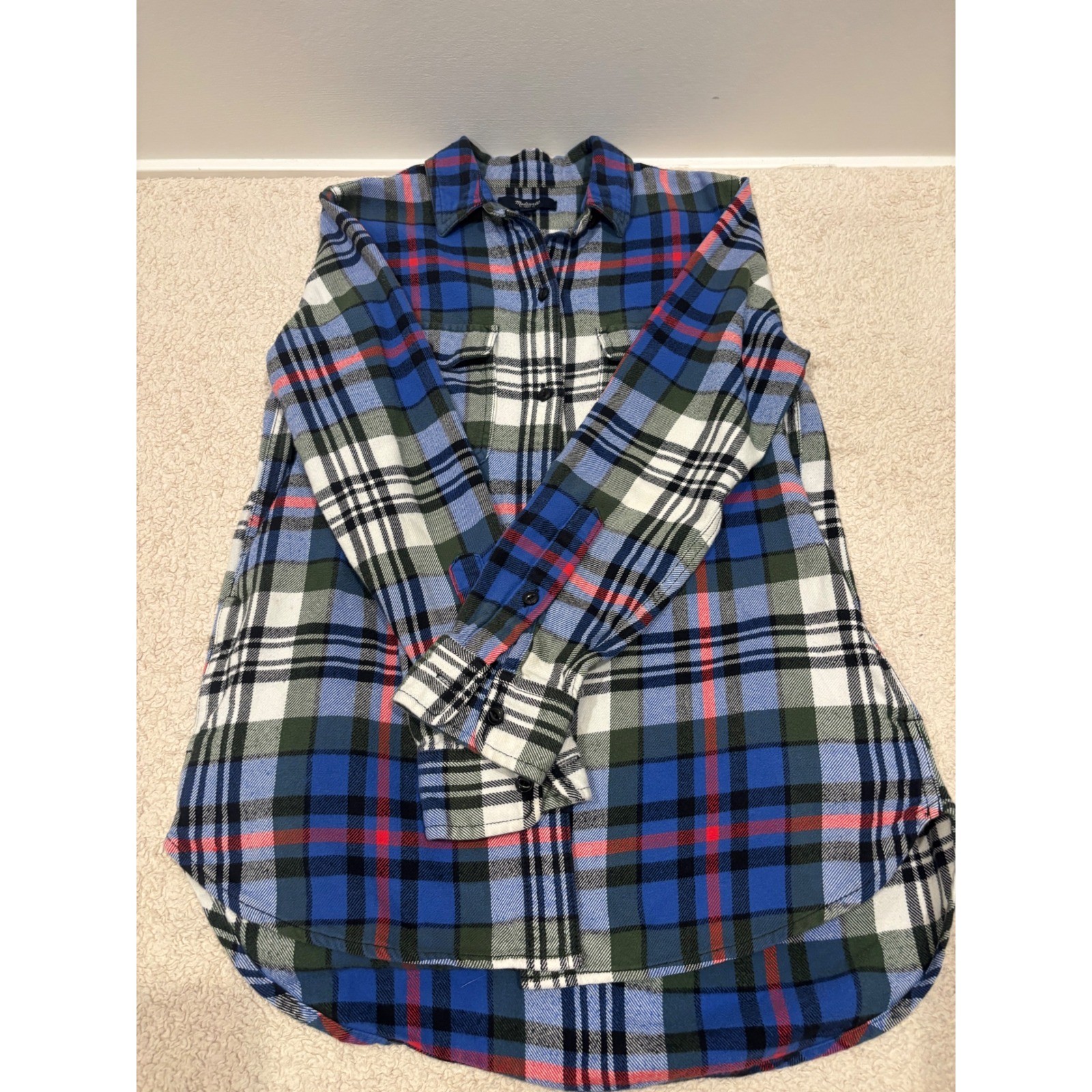 Madewell Ex-Boyfriend Plaid Flannel Shirt Blue Green Red Pockets E4756 XS Madewell Ex-Boyfriend Plaid Flannel Shirt Blue Green Red Pockets E4756 XS