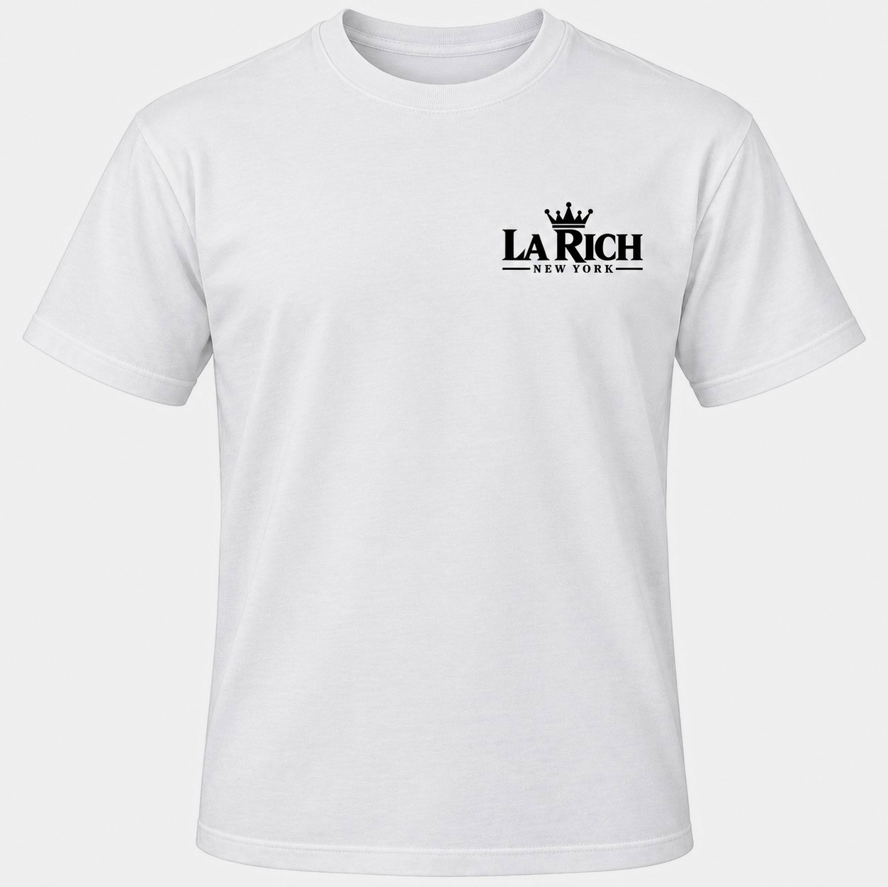 Fashion La Rich New York Men\'s L White Cotton Short Sleeve Logo T-Shirt