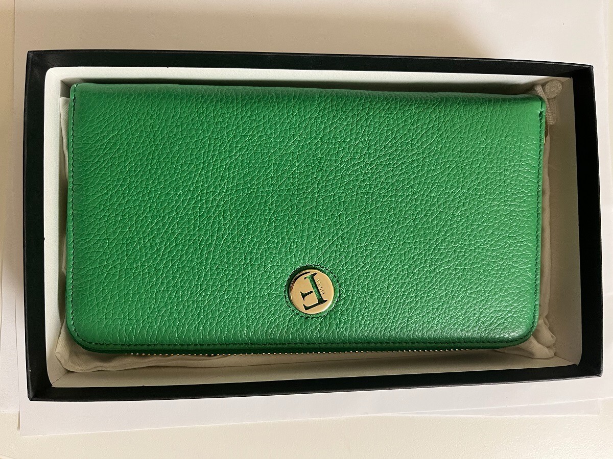 Furla XL Genuine Leather PIPER Zip-around Wallet Purse Color:  Emerald