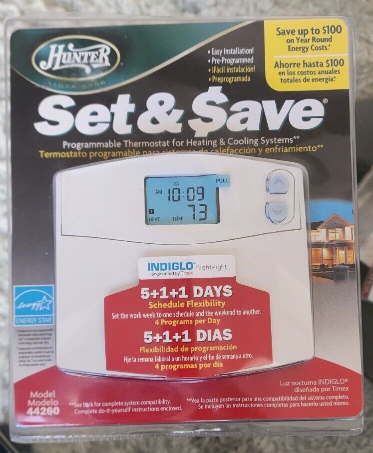 Hunter 44260 Set and Save 5+1+1 Programmable Thermostat - White New