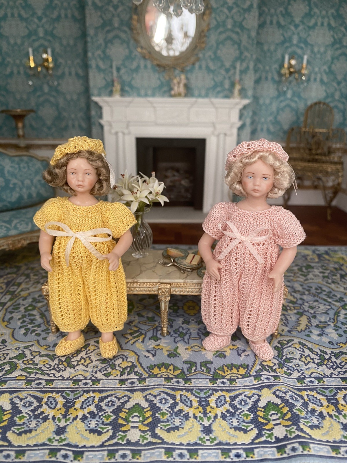 OOAK 1/12 Th Scale Dolls House Dolls- Twin girls by Grace Mary Miniatures OOAK 1/12 Th Scale Dolls House Dolls- Twin girls by Grace Mary Miniatures
