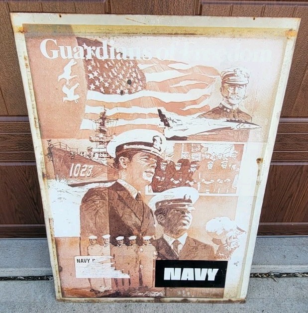 Vintage US Navy Recruiting Double Sided Metal Sidewalk Sign 1975 41x30 Vintage US Navy Recruiting Double Sided Metal Sidewalk Sign 1975 41x30