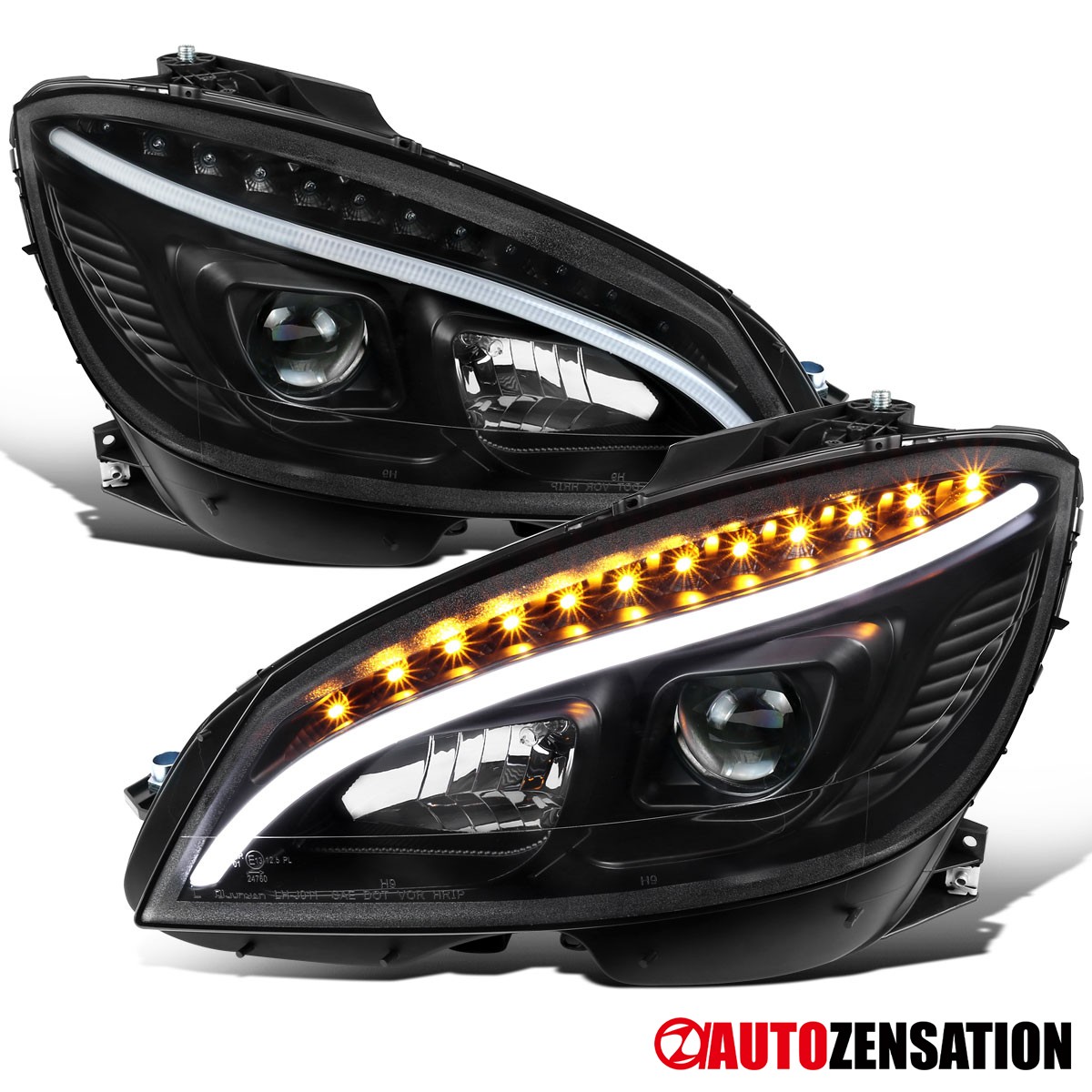 Fit 2008-2011 Benz W204 C280 C300 C350 Black LED Strip Projector Headlights Lamp Fit 2008-2011 Benz W204 C280 C300 C350 Black LED Strip Projector Headlights Lamp