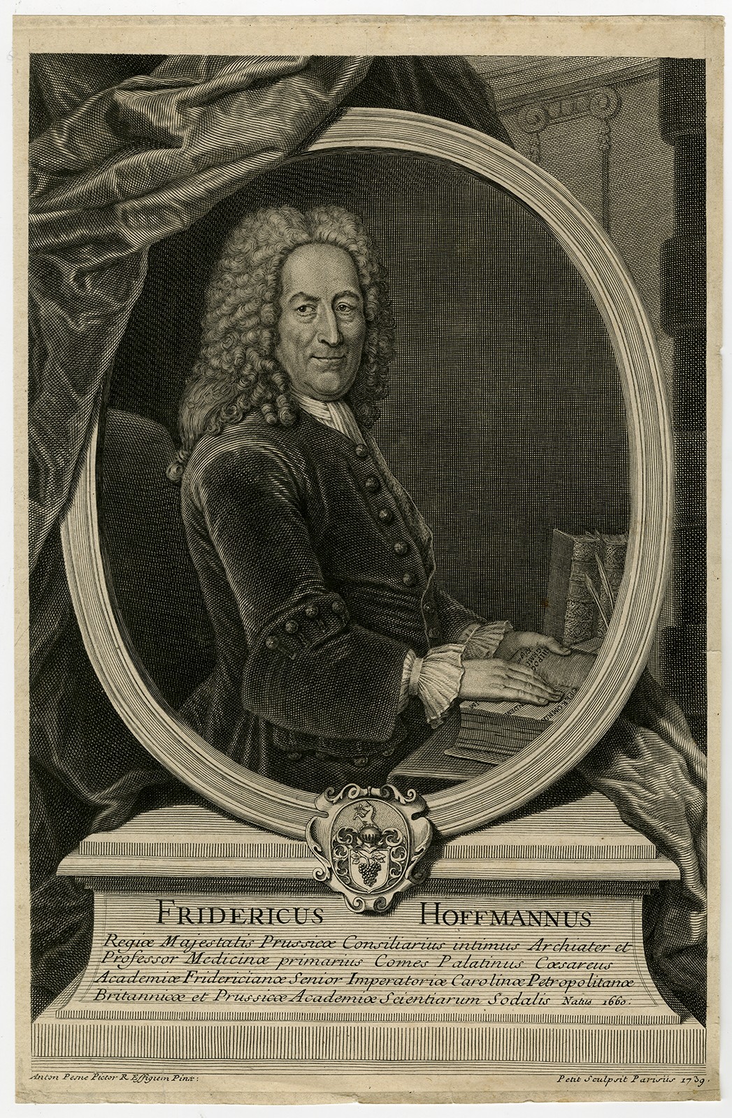 Antique Master Print-PORTRAIT-FRIEDRICH HOFFMANN-PHYSICIAN-Pesne-Petit-1739