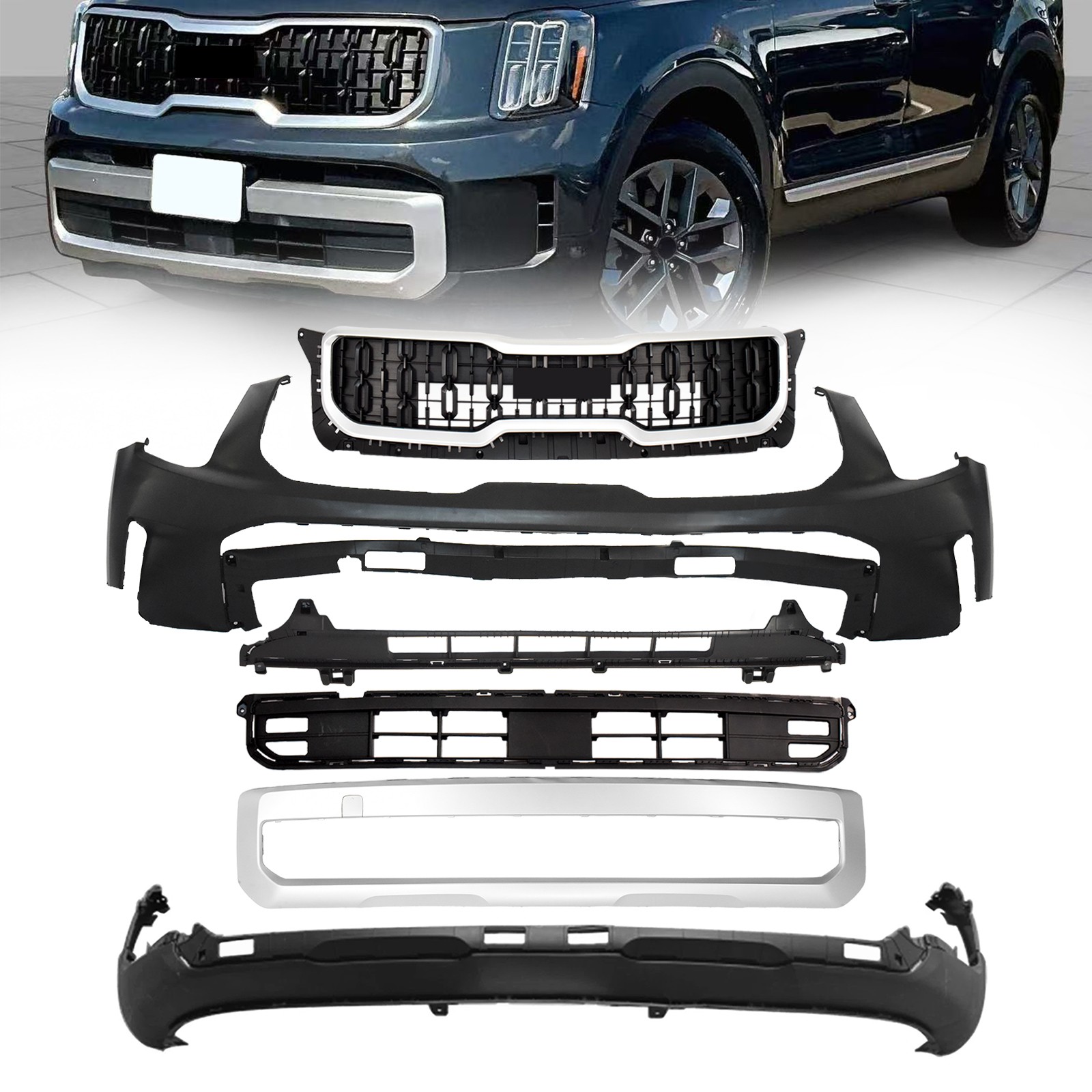 Fits 2023-25 Kia Telluride Complete Front Bumper Grille Kit With Valance Panel