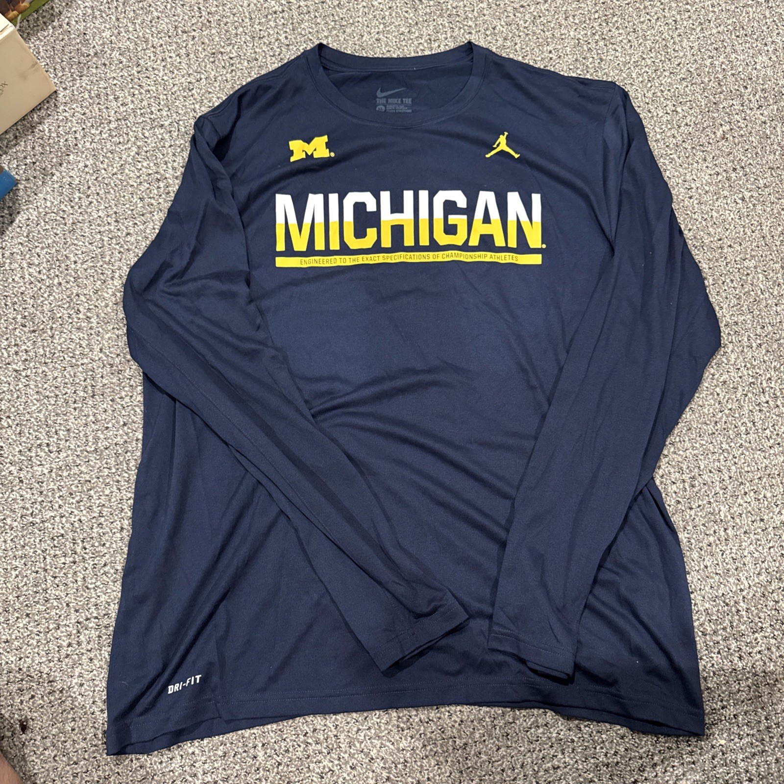 Nike Michigan Wolverines Mens X Large Navy Jordan Jumpman Dri Fit Long Slv Nike Michigan Wolverines Mens X Large Navy Jordan Jumpman Dri Fit Long Slv