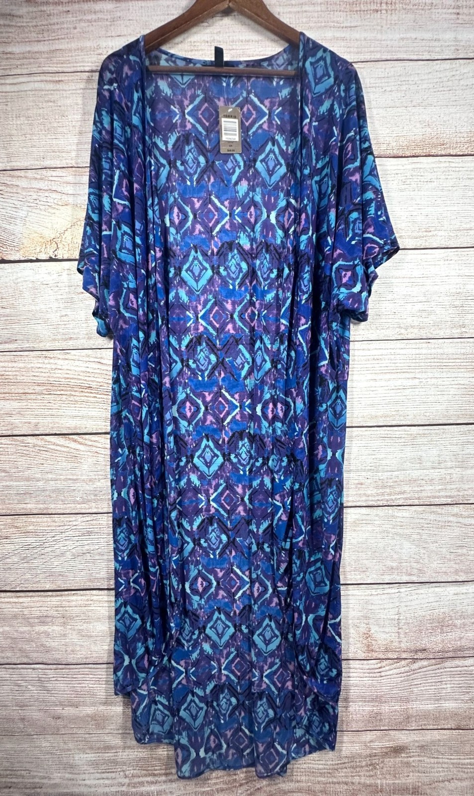 Torrid Women’s 4/5 Plus Size Printed Mesh Dolman Maxi Kimono Duster Blue Purple Torrid Women’s 4/5 Plus Size Printed Mesh Dolman Maxi Kimono Duster Blue Purple