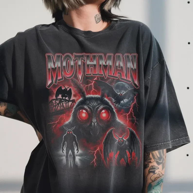 Vintage Mothman Shirt, 90s Bootleg Rap Tee, Creepy Cryptid Graphic, Horror Lover Vintage Mothman Shirt, 90s Bootleg Rap Tee, Creepy Cryptid Graphic, Horror Lover