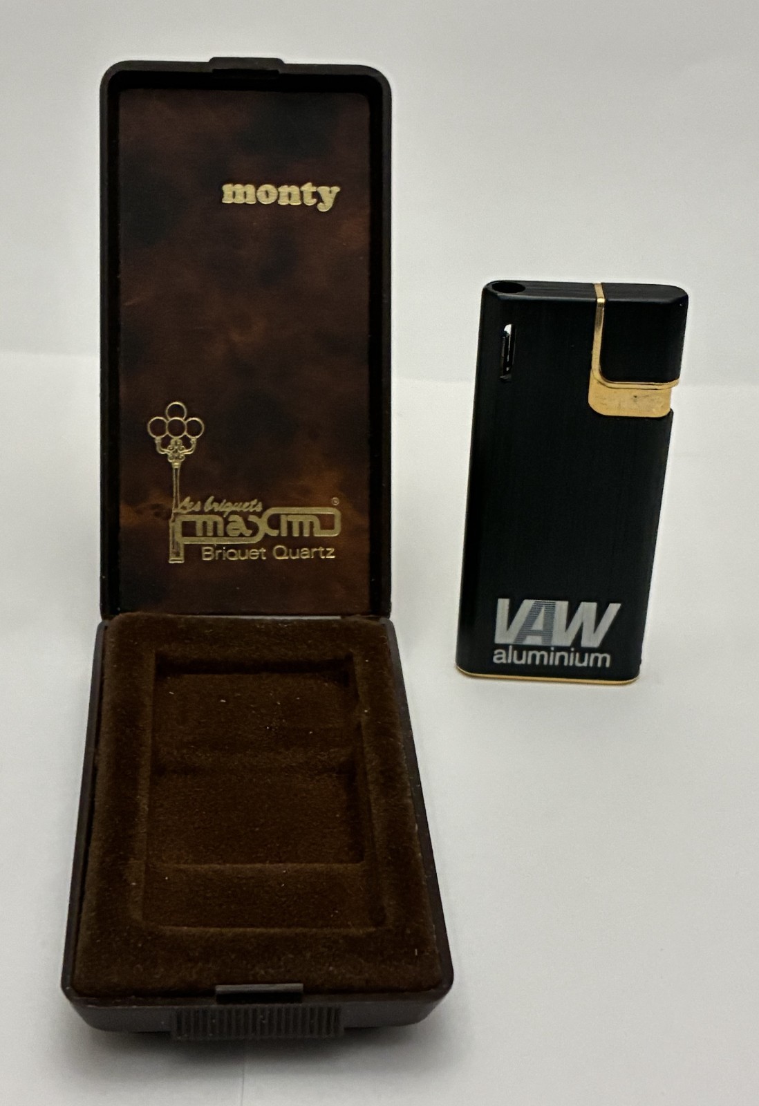 Vintage VAW Aluminium Advertising Lighter Maxim Japan w/ Original Case