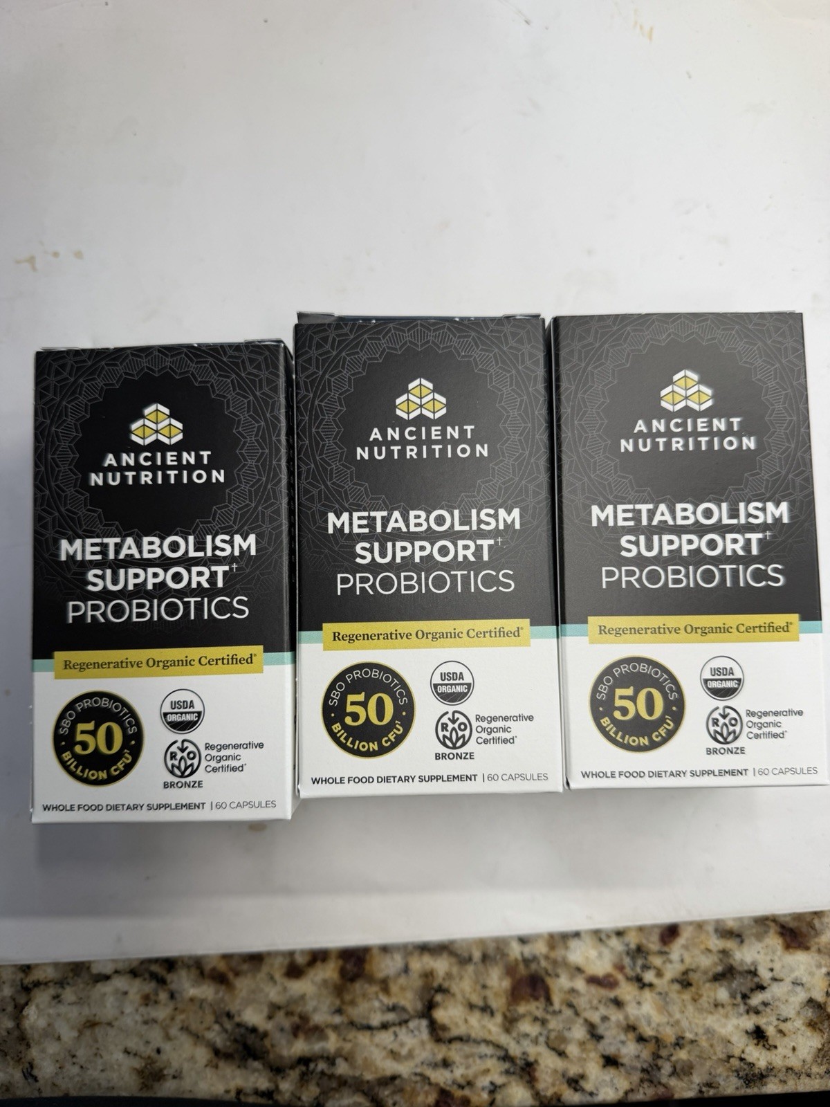 FOR 3 Ancient Nutrition Organic Probiotics Metabolism Support 60ct Each 50B CFU
