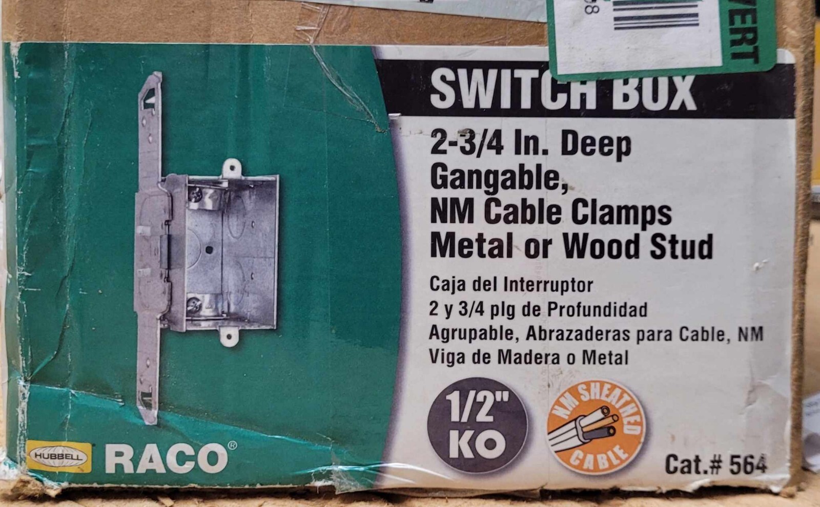 Hubbell-Raco #564 2-3/4 Deep Gangable Switch Box, NM Clamps - 25pk - NEW