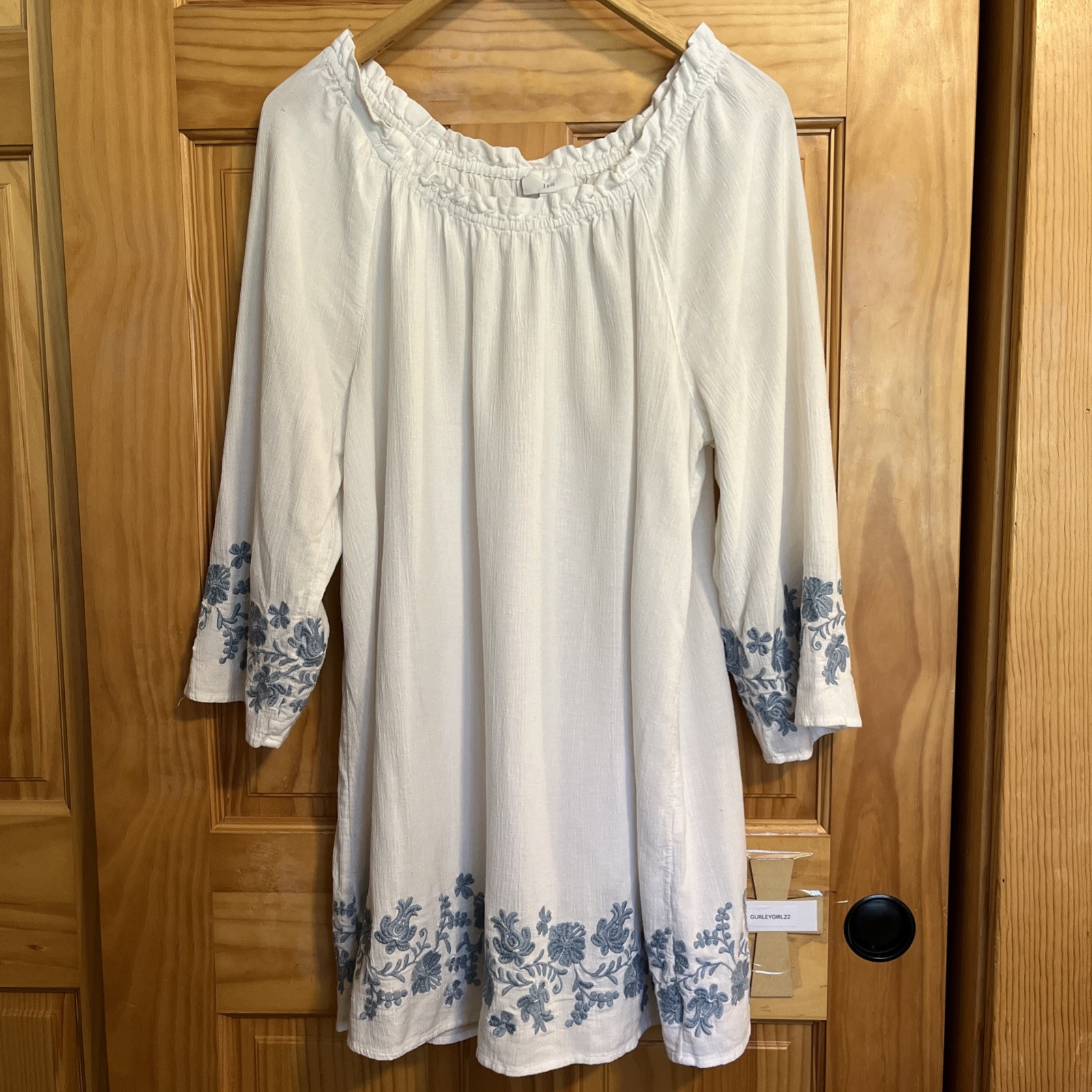 J. Jill Embroidery Tunic Peasant Top White Blue M 3/4 Sleeves J. Jill Embroidery Tunic Peasant Top White Blue M 3/4 Sleeves