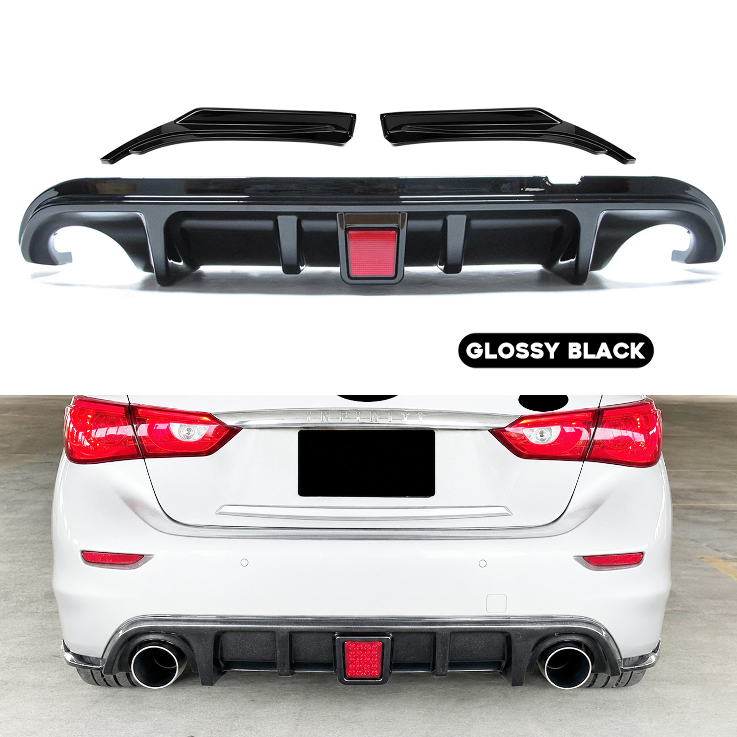 FOR 2014-2017 INFINITI Q50 GLOSS BLACK LED REAR DIFFUSER CORNER EXTENSION FOR 2014-2017 INFINITI Q50 GLOSS BLACK LED REAR DIFFUSER CORNER EXTENSION