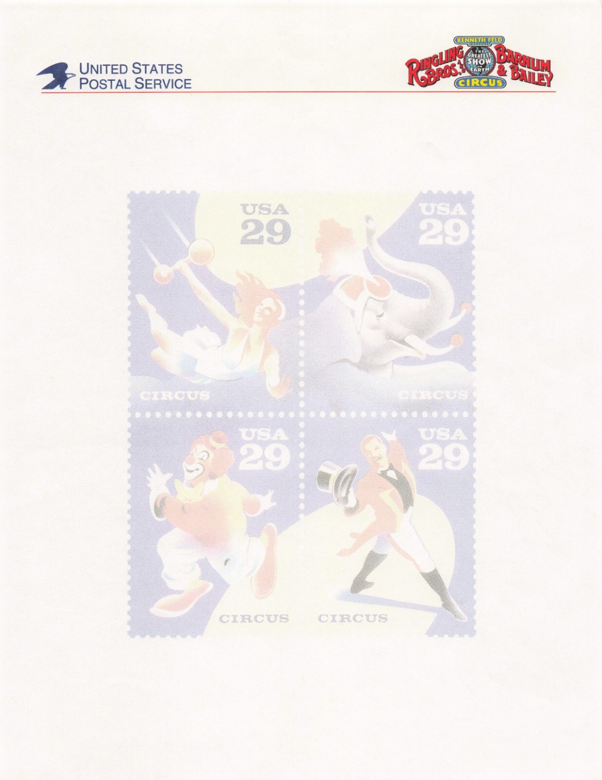 Ringling Bros Barnum Bailey Circus USPS Stamps Unused Letterhead Vintage Ringling Bros Barnum Bailey Circus USPS Stamps Unused Letterhead Vintage