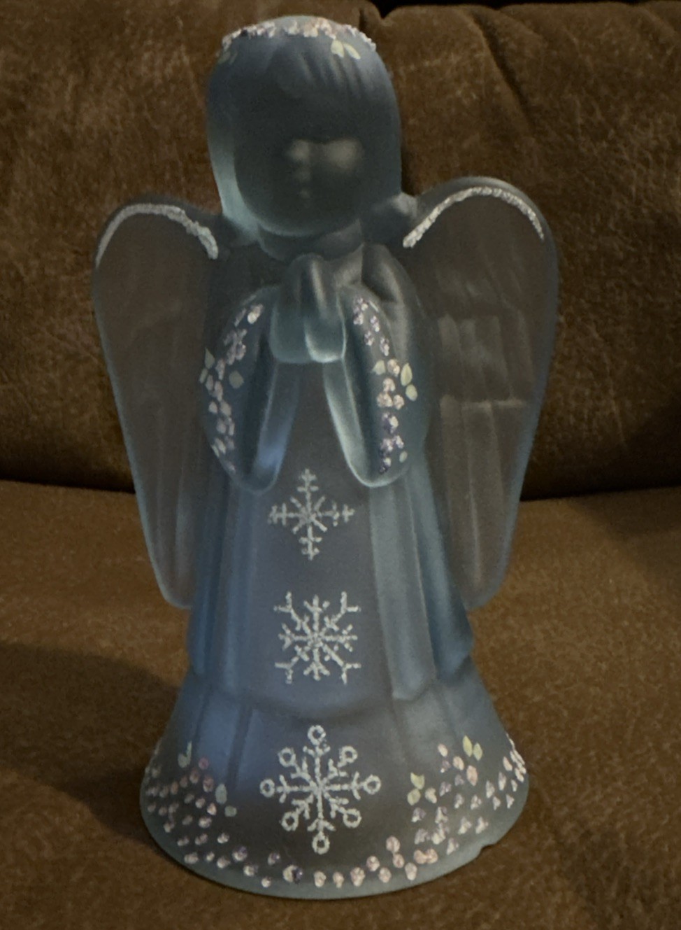 Fenton Baby Blue Angle Hand painted Signed By J.A. Green 6 1/4” Inches Tall Fenton Baby Blue Angle Hand painted Signed By J.A. Green 6 1/4” Inches Tall