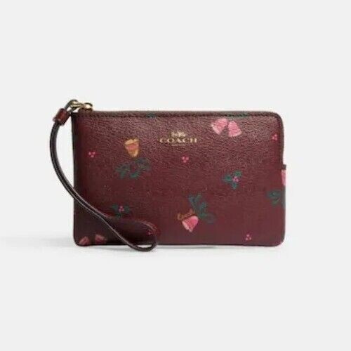 COACH Corner Zip Wristlet Wallet With Holiday Bells Print CE920 COACH Corner Zip Wristlet Wallet With Holiday Bells Print CE920