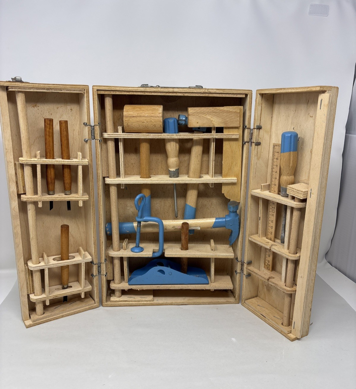 Vintage Billy Builder\'s Child’s Kids Toy Tool Kit Wooden Metal Made in Poland Vintage Billy Builder\'s Child’s Kids Toy Tool Kit Wooden Metal Made in Poland