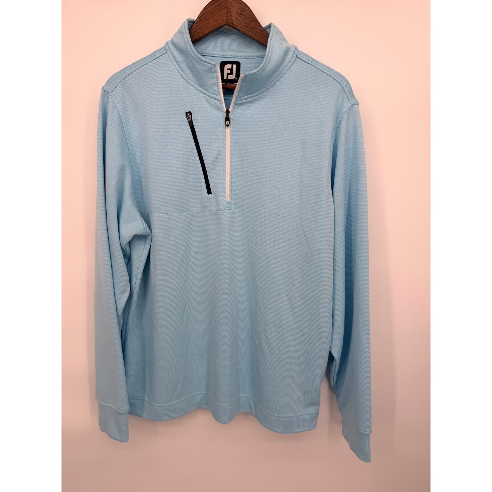 FootJoy Pullover Mens Large Light Blue Excellent 1/4 Zip Micro Stripe Golf Top