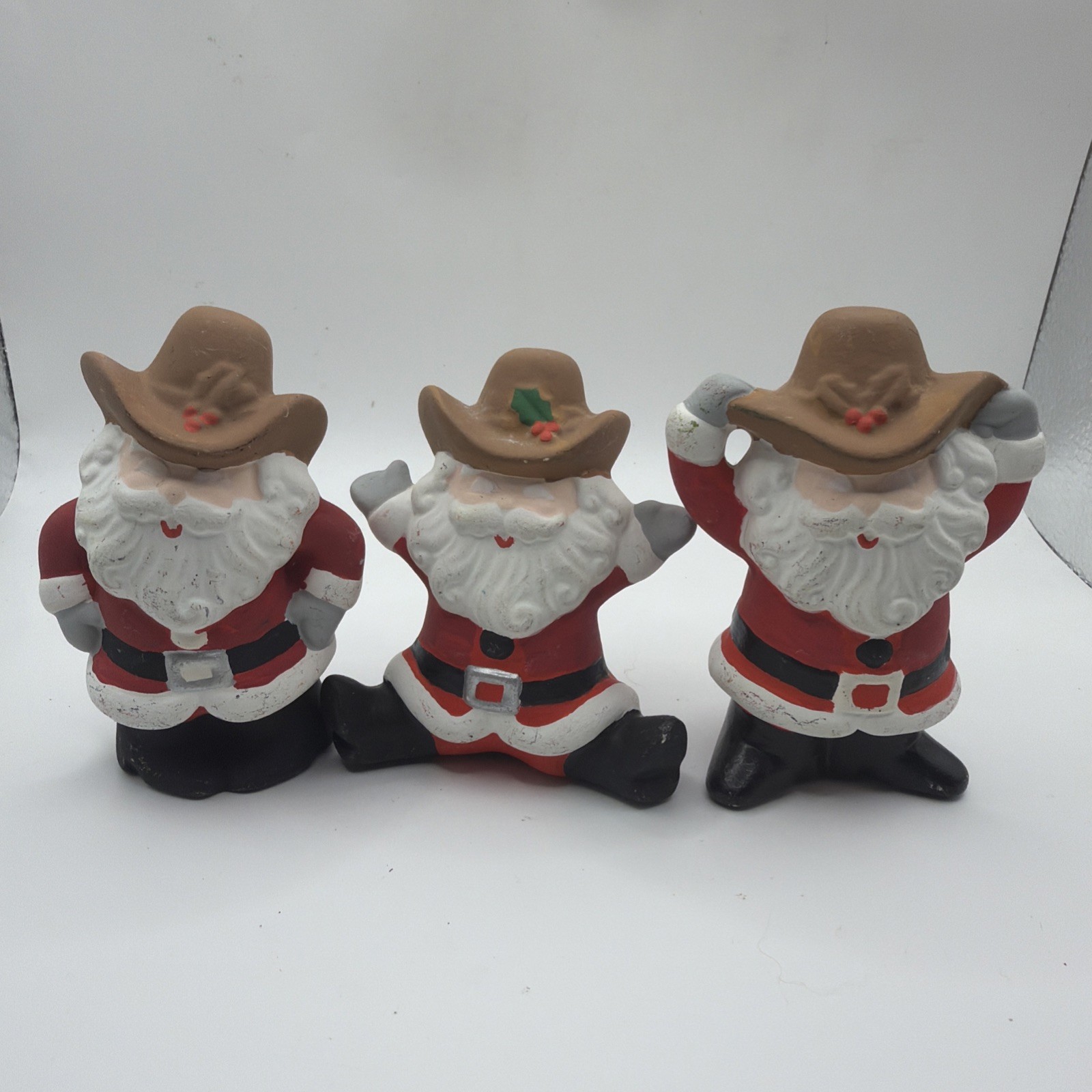 3 Small Hand Painted Cowboy Christmas Santa Clause 3\ 3 Small Hand Painted Cowboy Christmas Santa Clause 3\