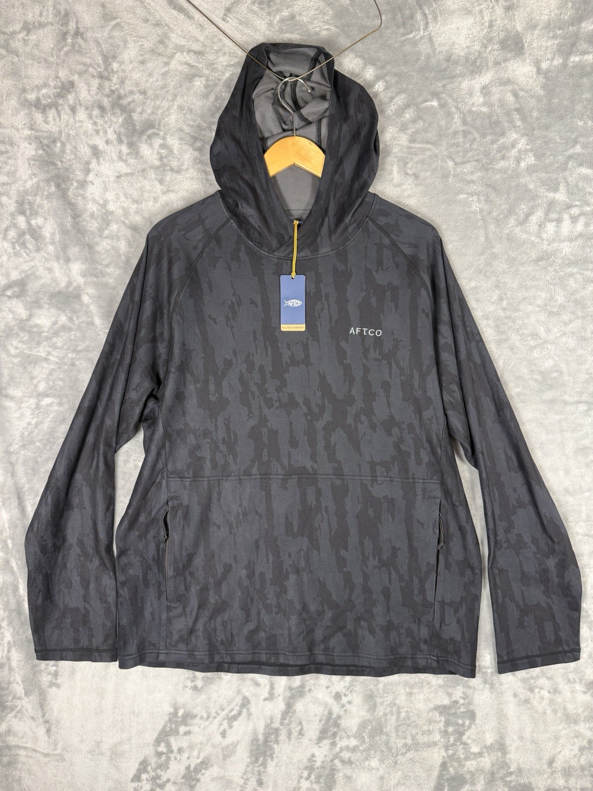 Aftco Coastal Layer Men’s Large Black Camo Pullover Fish Boat Sun Hoodie NEW Aftco Coastal Layer Men’s Large Black Camo Pullover Fish Boat Sun Hoodie NEW