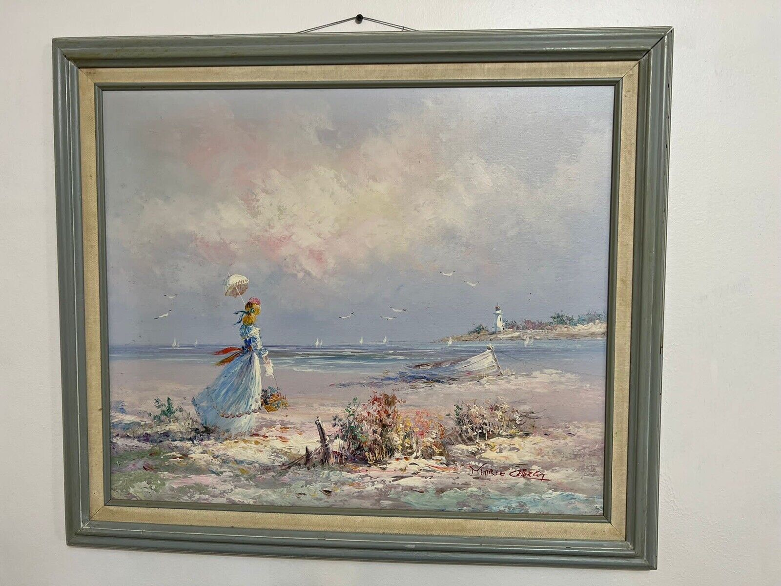 Marie Charlot Impressionist Original Oil Painting Signed Lady On The Beach Marie Charlot Impressionist Original Oil Painting Signed Lady On The Beach