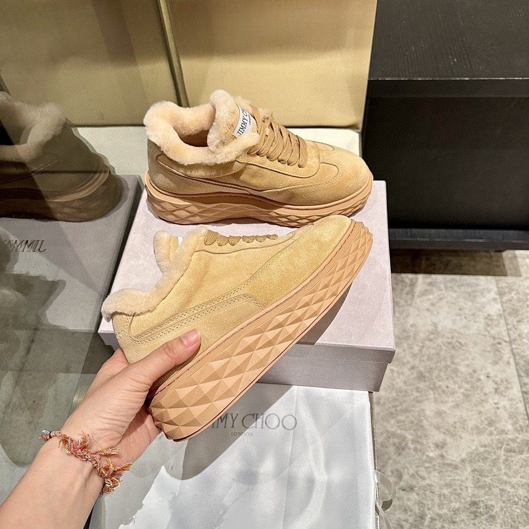 Jimmy Choo Diamond Maxi Retro F Toffee Velvet Suede Low Top Trainers Shearling Jimmy Choo Diamond Maxi Retro F Toffee Velvet Suede Low Top Trainers Shearling