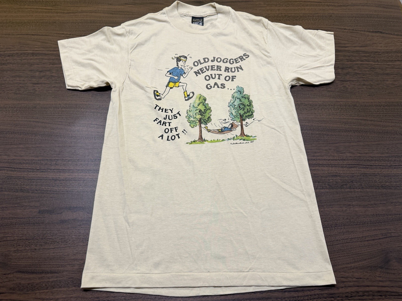 Vintage 1984 Joggers Never Run Out Of Gas T Shirt Single Stitch USA Anvil Large