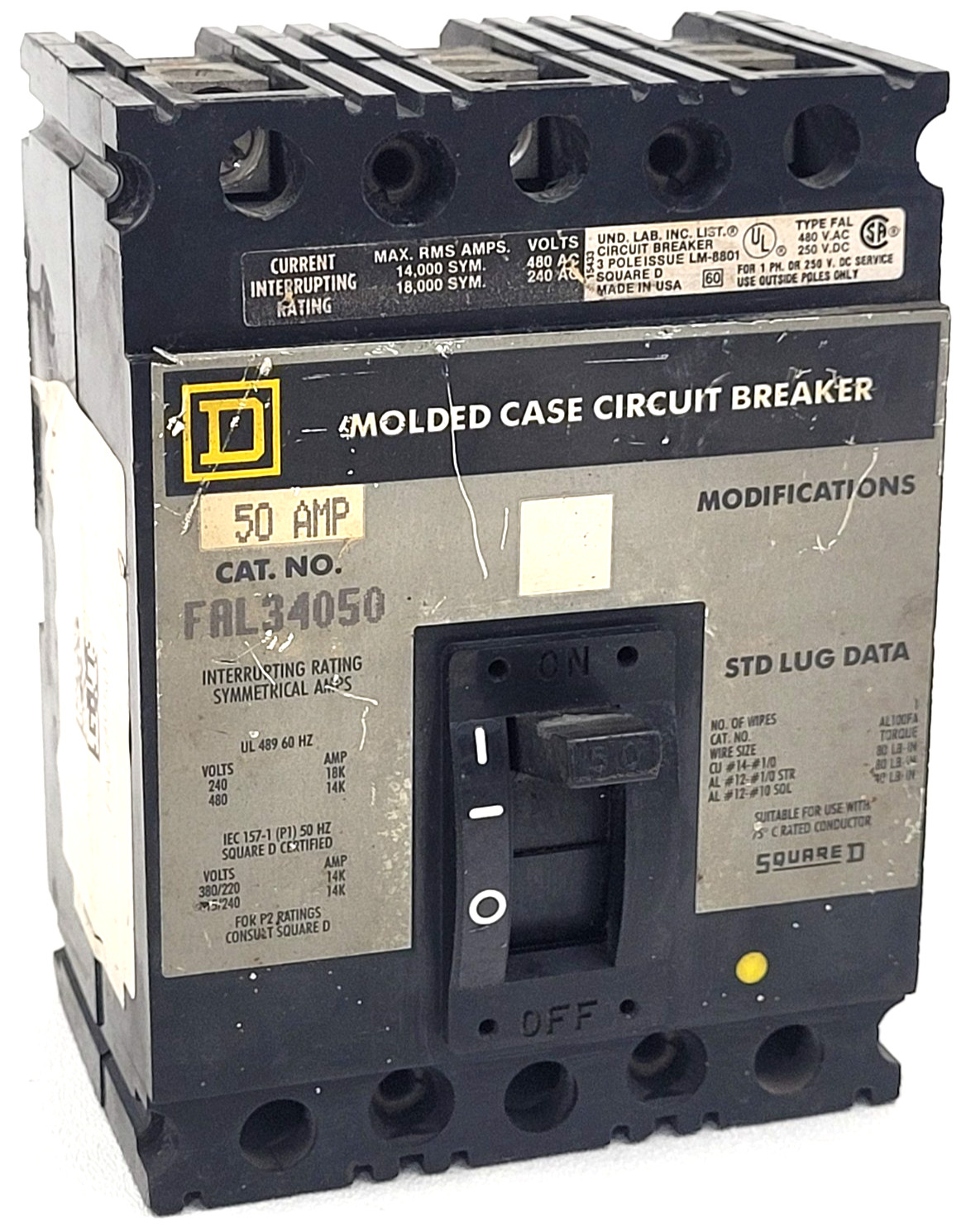 FAL34050 Square D 50 Amp 480 Volt Circuit Breaker - Next Day Option FAL34050 Square D 50 Amp 480 Volt Circuit Breaker - Next Day Option
