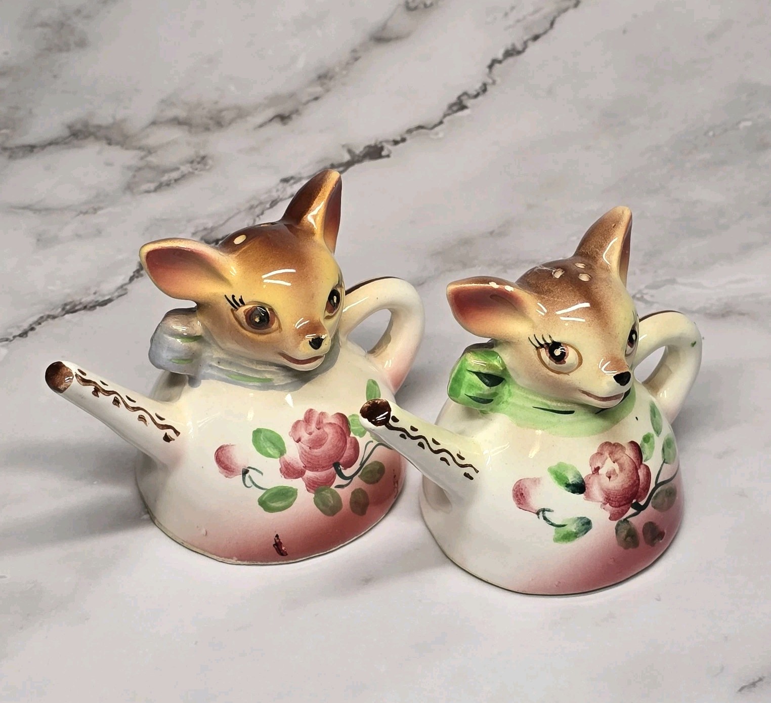 Vintage Kitsch Japan Anthropomorphic Fawn Deer Teapot Salt & Pepper Shaker Set Vintage Kitsch Japan Anthropomorphic Fawn Deer Teapot Salt & Pepper Shaker Set