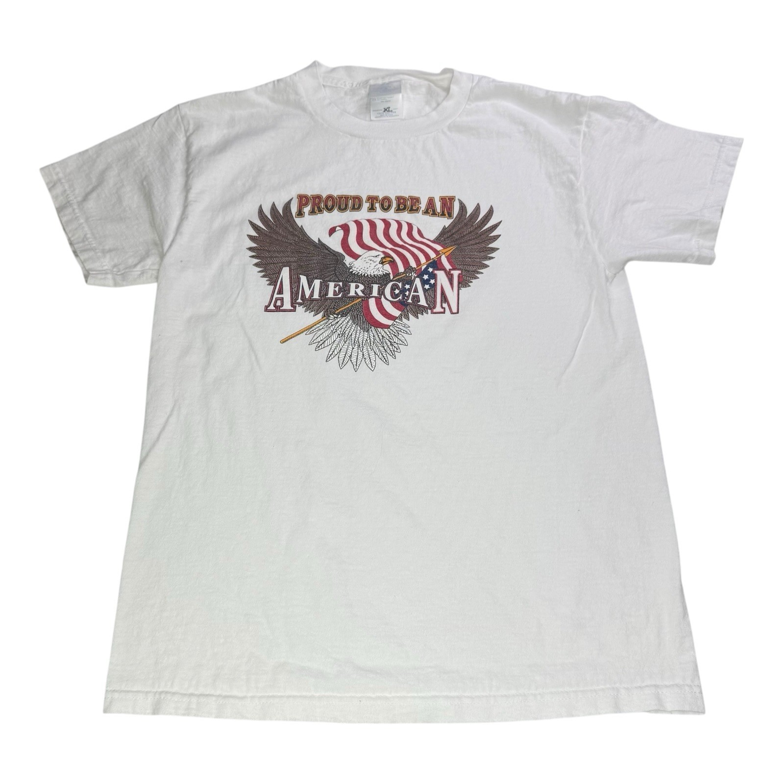 Vintage 90s Kids Proud To Be An American Eagle Flag T-Shirt Youth XL USA