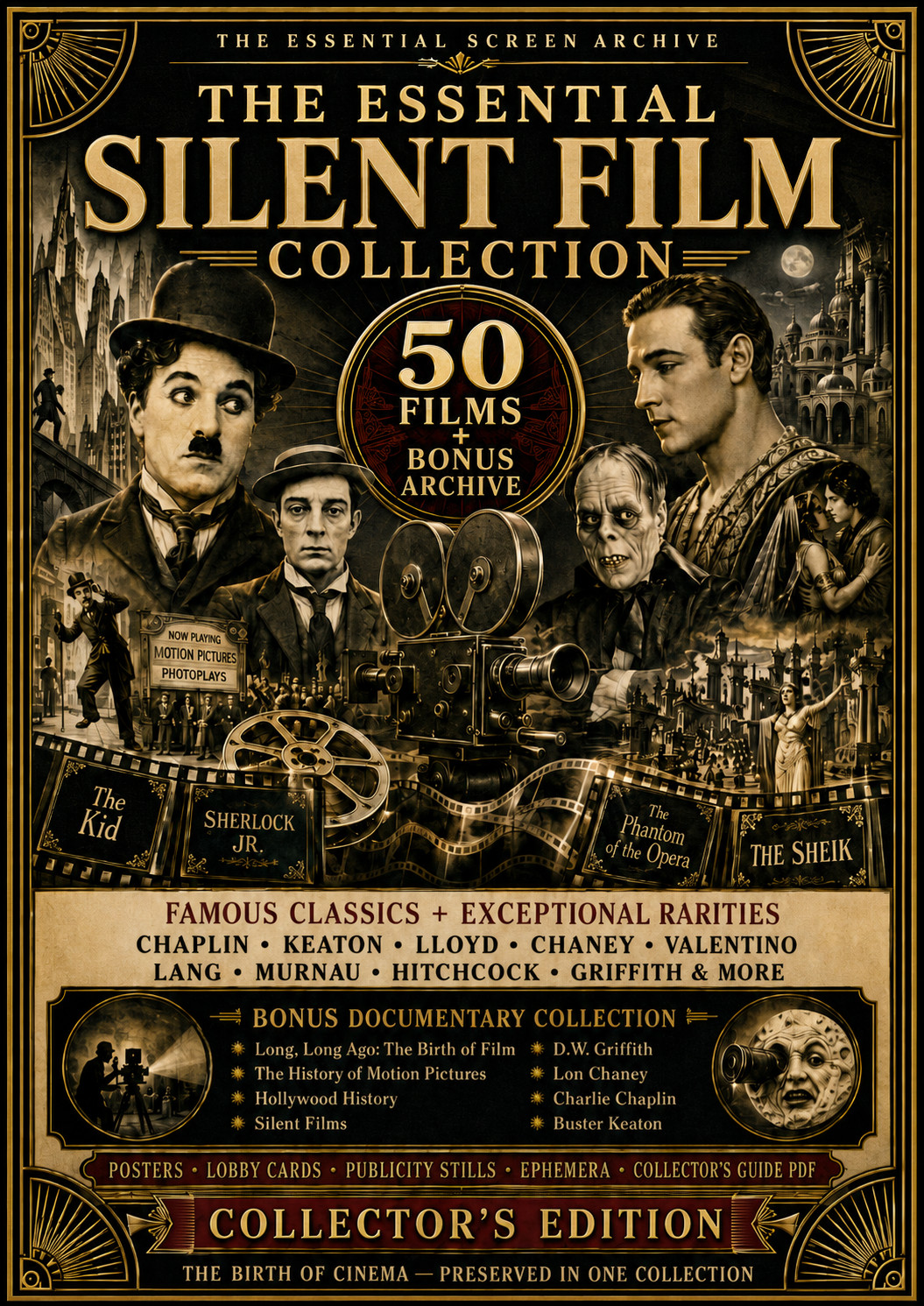 Essential Silent Film Collection 50 Movies USB Documentaries Posters Lobby Cards