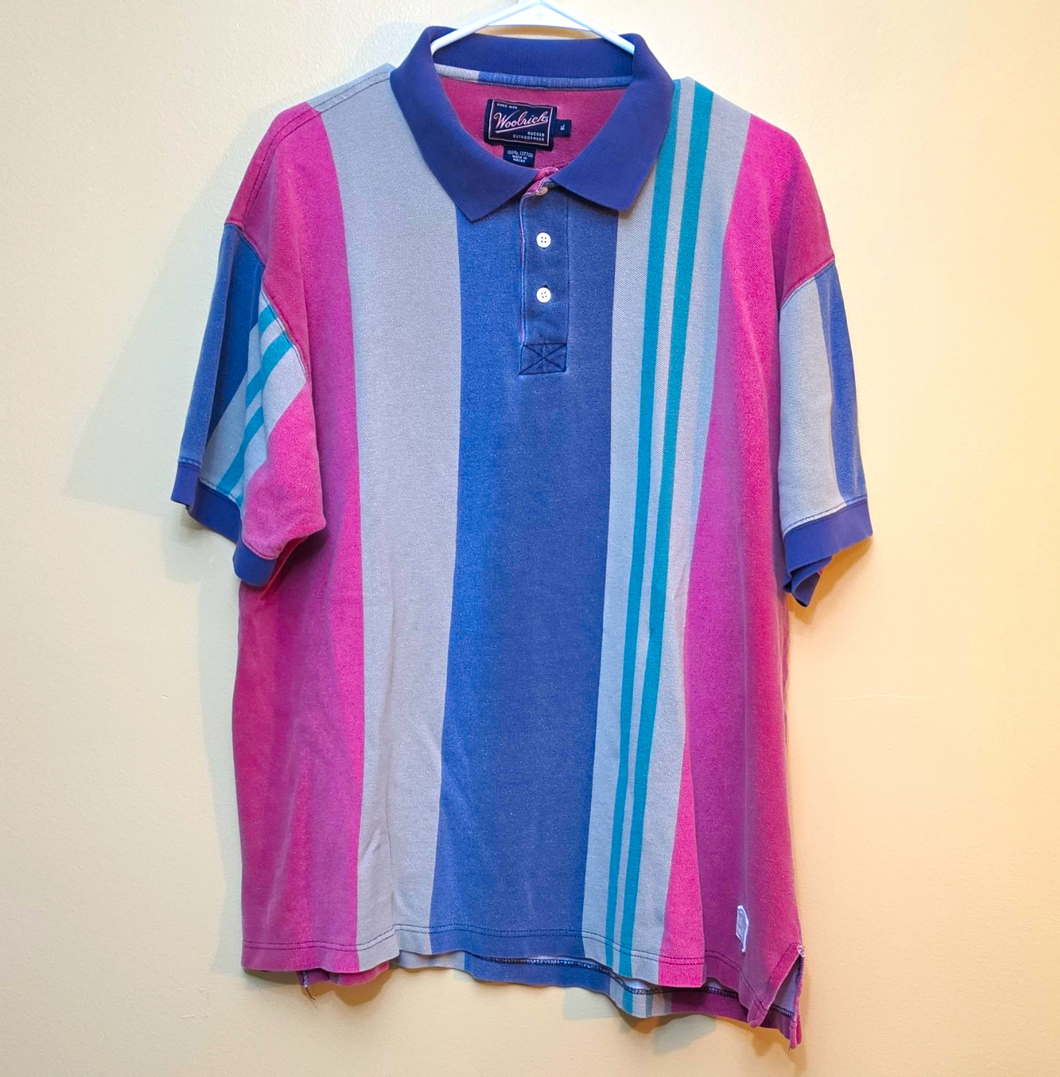 Vtg Woolrich Men’s XL Multicolor Striped Cotton Short Sleeve Polo Collared 
