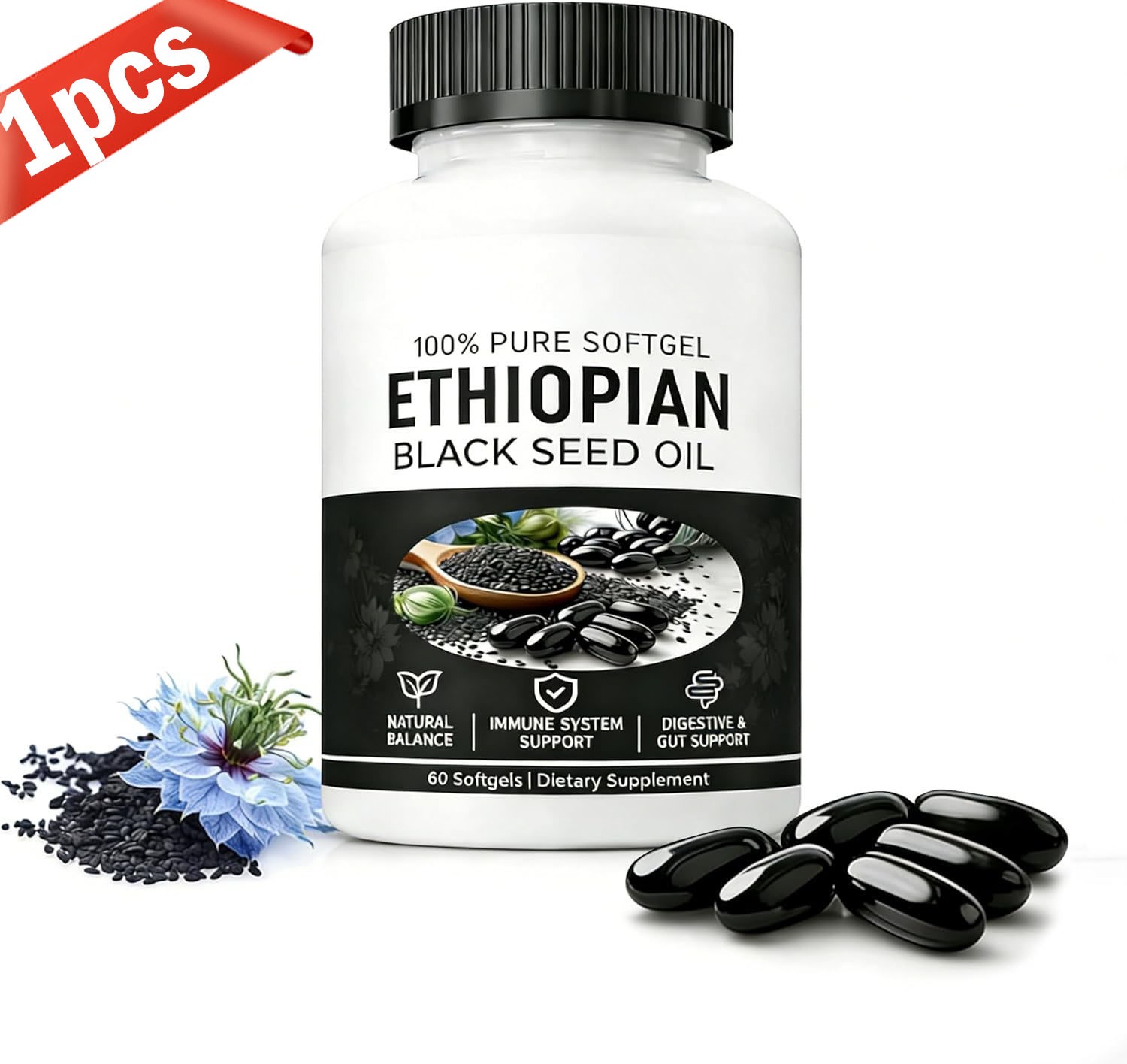 3 PACK Ethiopian Black Seed Oil Softgels 4.64% Thymoquinone Gluten-Free 3 PACK Ethiopian Black Seed Oil Softgels 4.64% Thymoquinone Gluten-Free