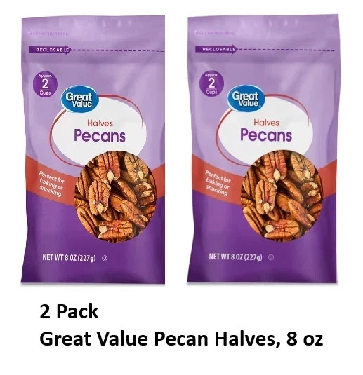 Great Value Pecan Halves, 8 oz (Pack of 2) 