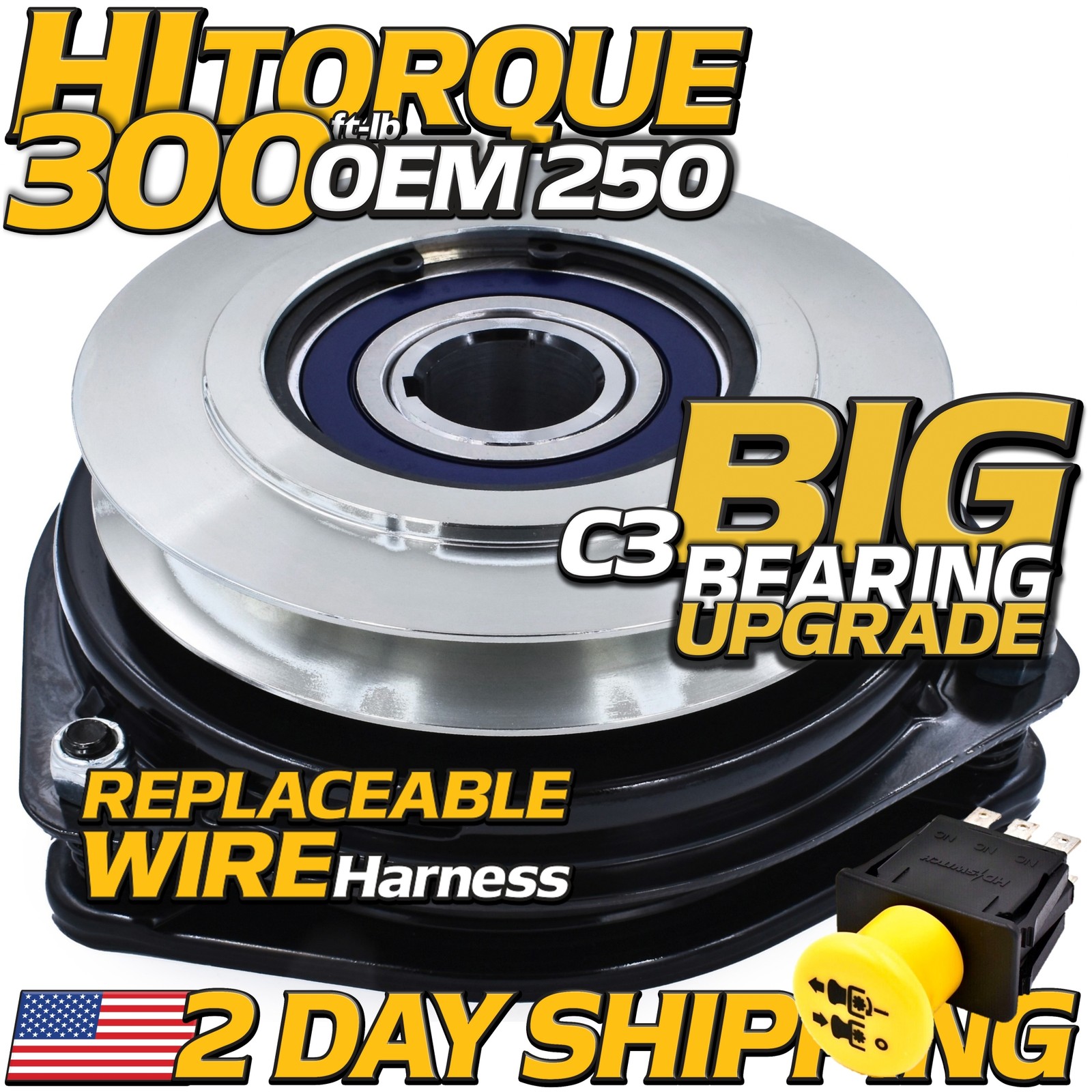 HiTorque 300ftlb (OEM 250) BIGBearing PTO Clutch &20A PTO Switch for Scag 461661 HiTorque 300ftlb (OEM 250) BIGBearing PTO Clutch &20A PTO Switch for Scag 461661