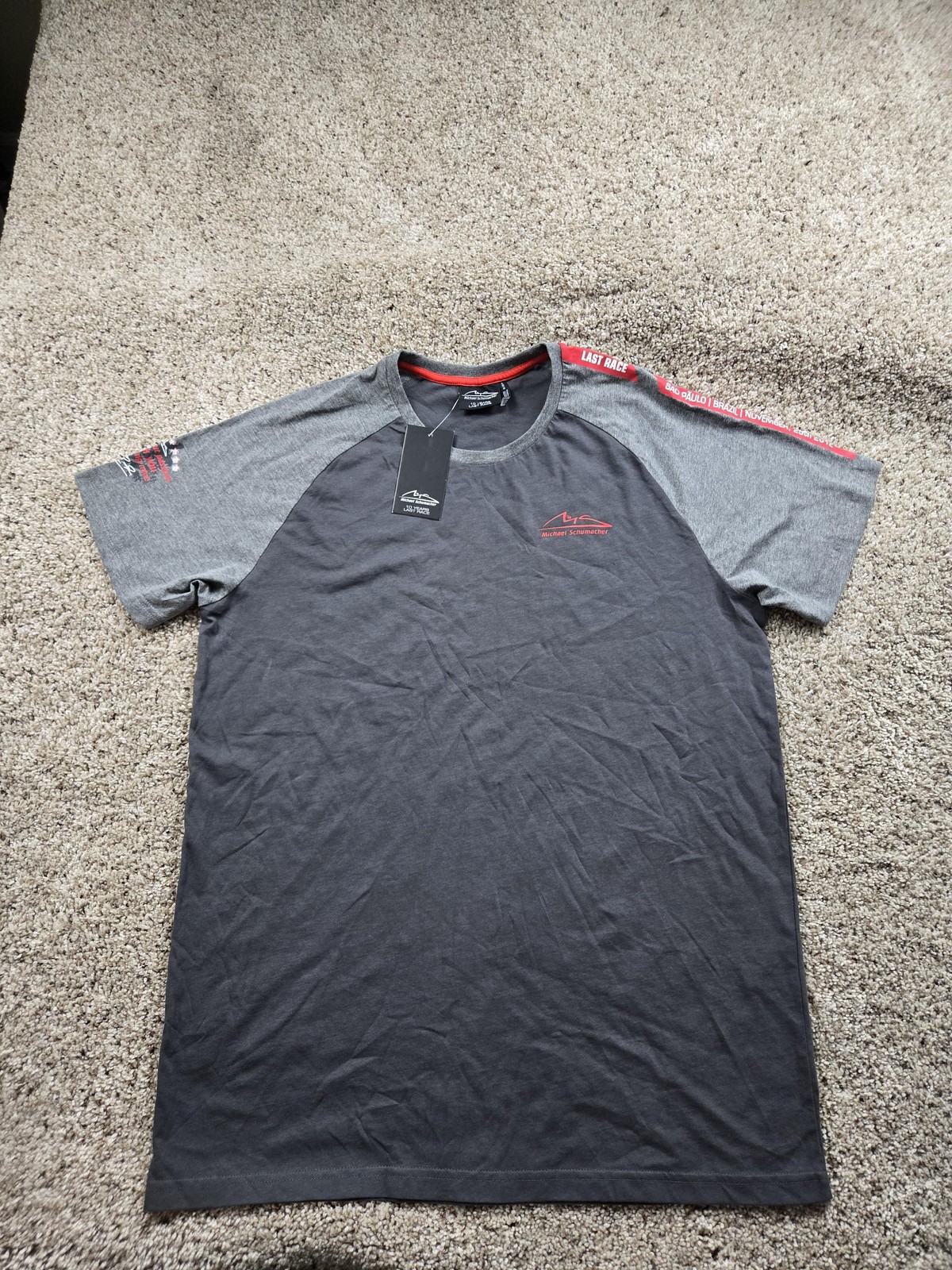 Michael Schumacher Shirt Mens Large Gray Last Race Sao Paulo Brazil 2012 Graphic Michael Schumacher Shirt Mens Large Gray Last Race Sao Paulo Brazil 2012 Graphic
