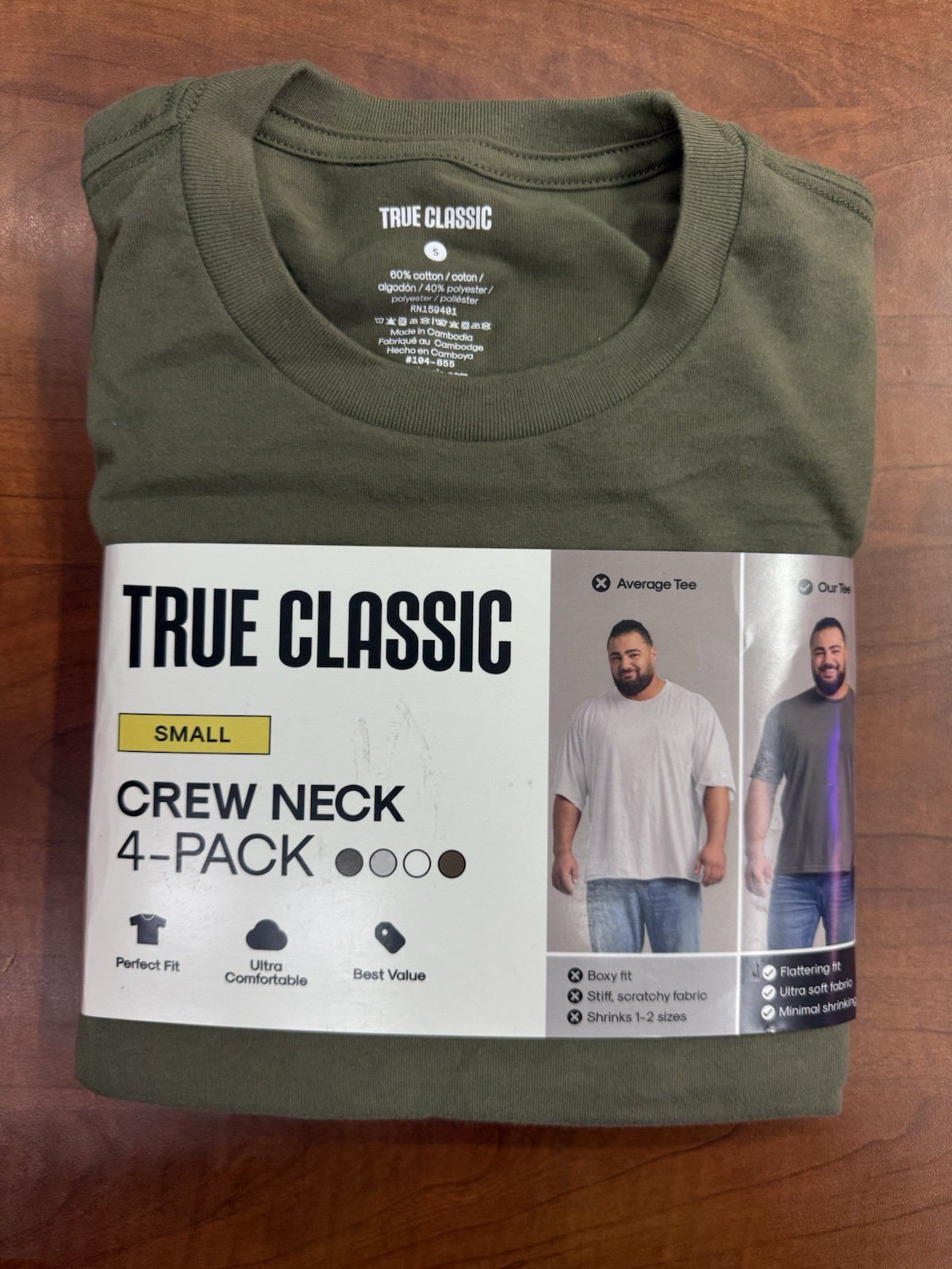 True Classic 4 Pack Classic Crew Neck Tees Size Small - Green/Army/Grey/White True Classic 4 Pack Classic Crew Neck Tees Size Small - Green/Army/Grey/White