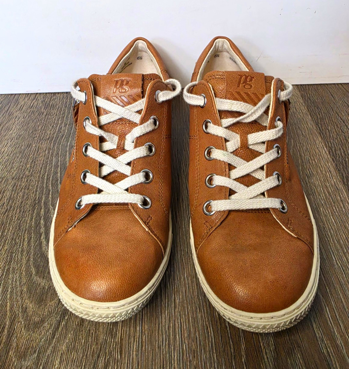 Paul Green Womens Leather Side Zip shoes Cognac Tan Low Top Lace Up UK 6.5 US 9